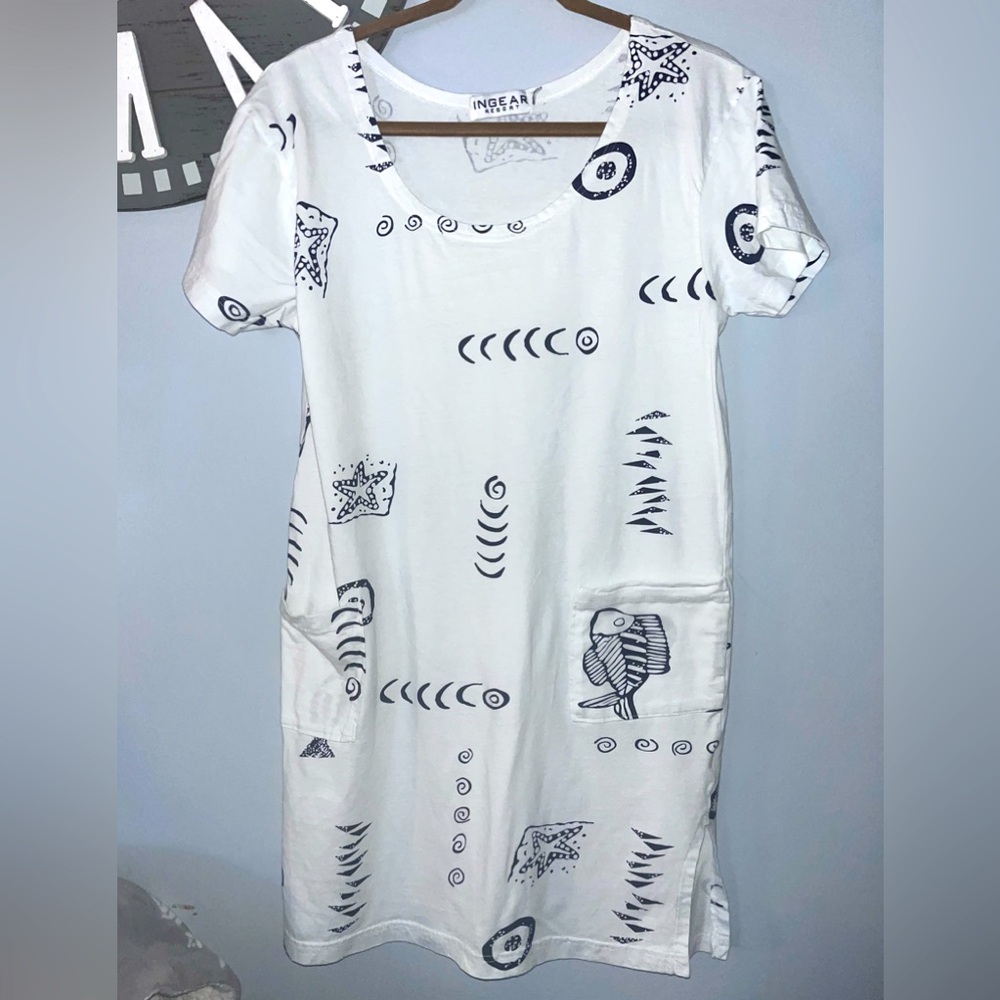 Ingear Resort white and navy cotton blue ocean beach dress size medium